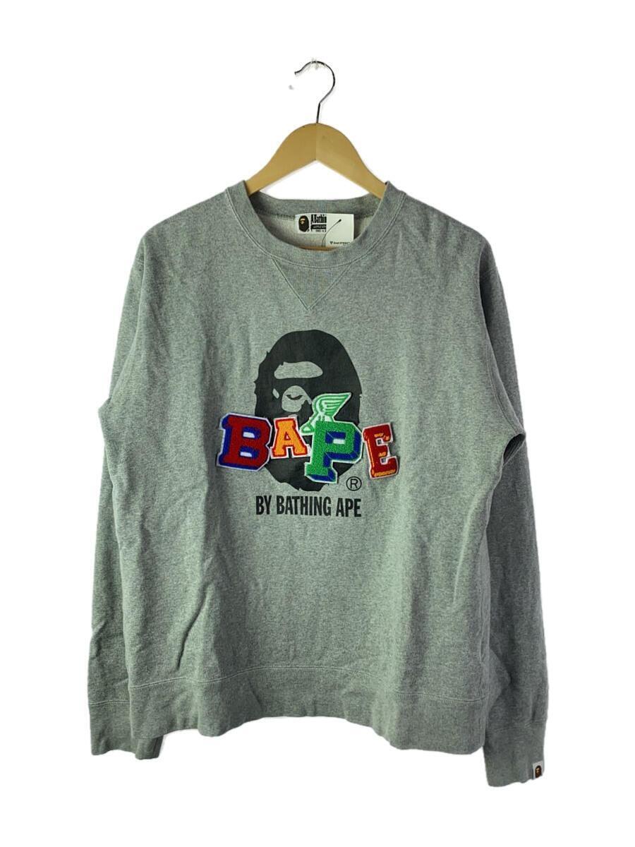 A BATHING APE◆フロントロゴ/ワッペン/スウェット/XL/コットン/グレー/001SWH801013M/_画像1