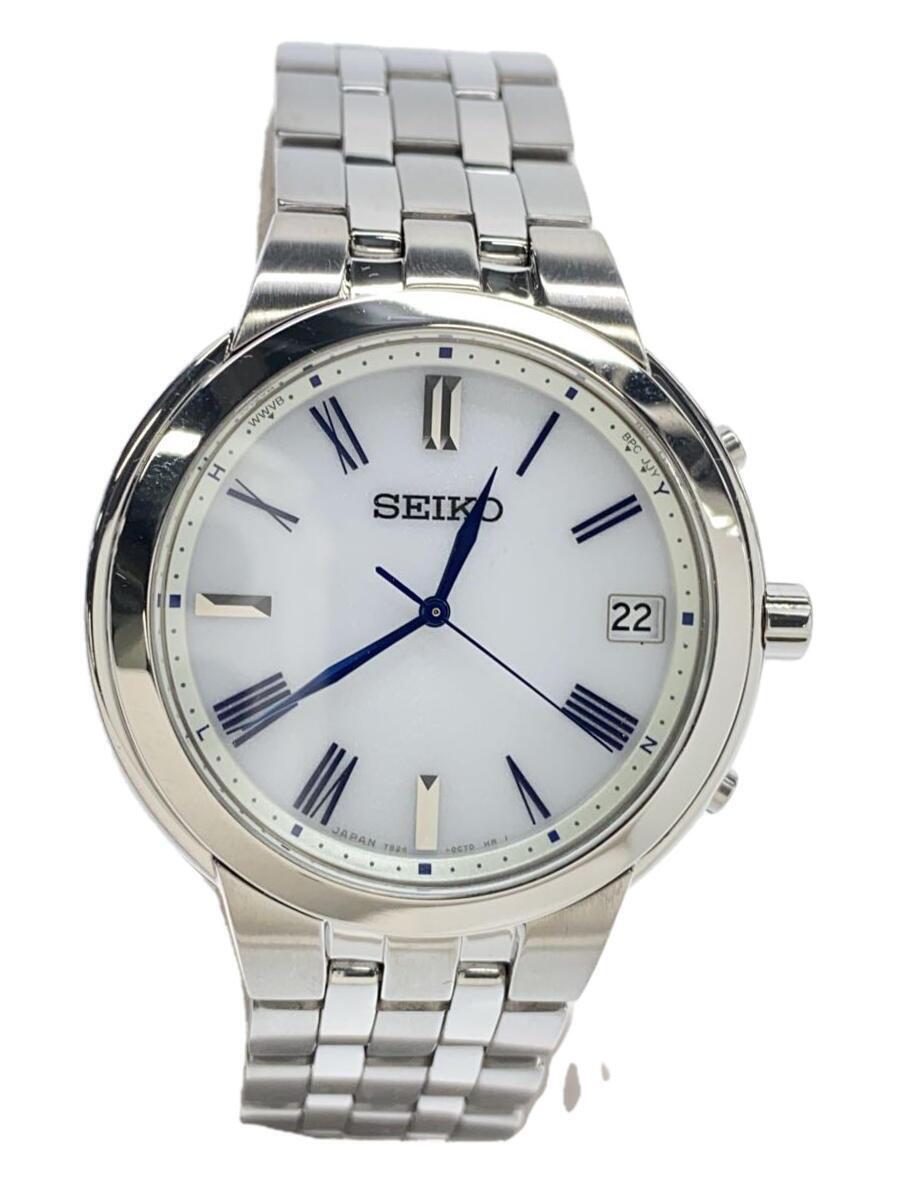 SEIKO◆ソーラー腕時計/アナログ/ステンレス/WHT/SLV/SS/7B24-0BS0//_画像1