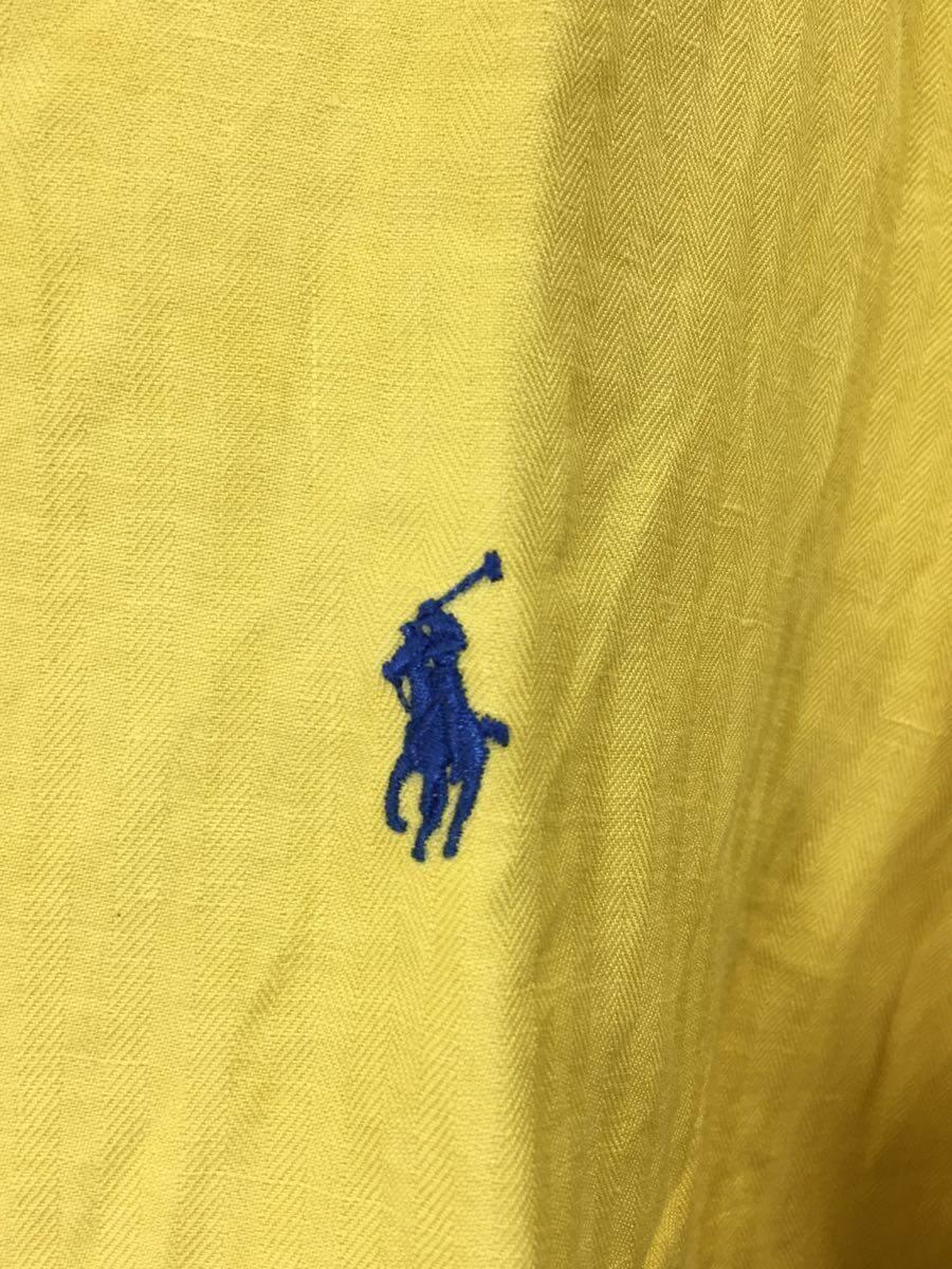 POLO RALPH LAUREN◆リネンシルク/オープンカラー/ループカラー/半袖シャツ/XL/リネン/YLW/ヘリンボーン//_画像9