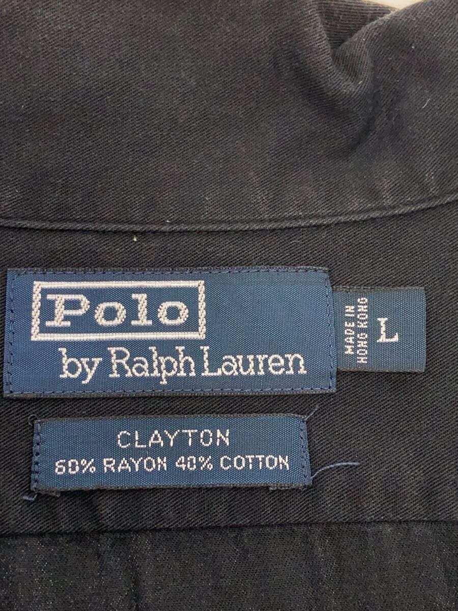 POLO RALPH LAUREN◆90s/CLAYTON/レーヨンコットン/色褪せ箇所有/半袖シャツ/L/レーヨン/BLK//_画像3