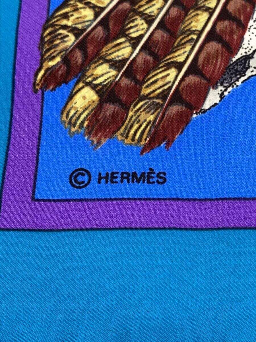 HERMES◆カレ90/PANI LA SHAR PAWNEE/スカーフ/シルク/BLU/総柄/レディース//_画像3