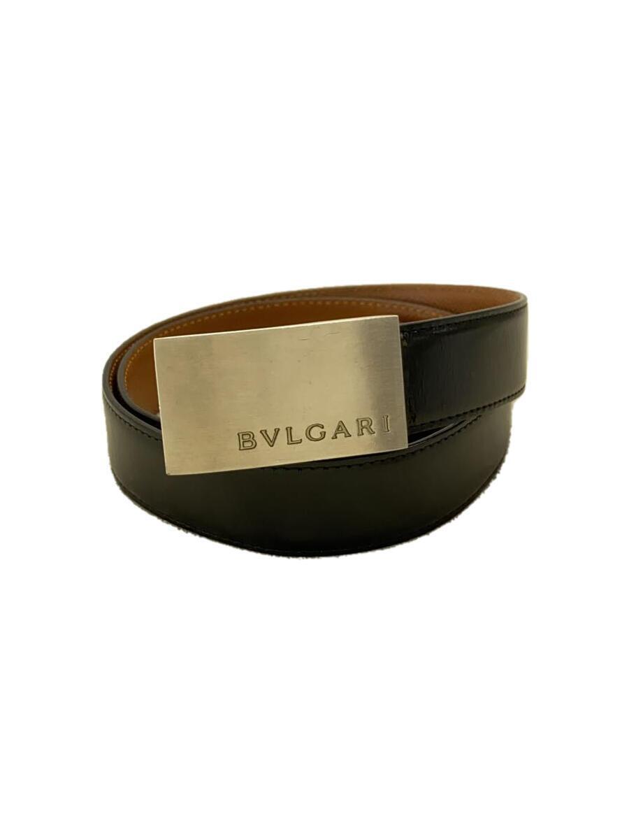 BVLGARI◆LOEBEA/110/44/ロゴ刻印シルバーバックル/ベルト/レザー/BLK/無地/メンズ_画像1