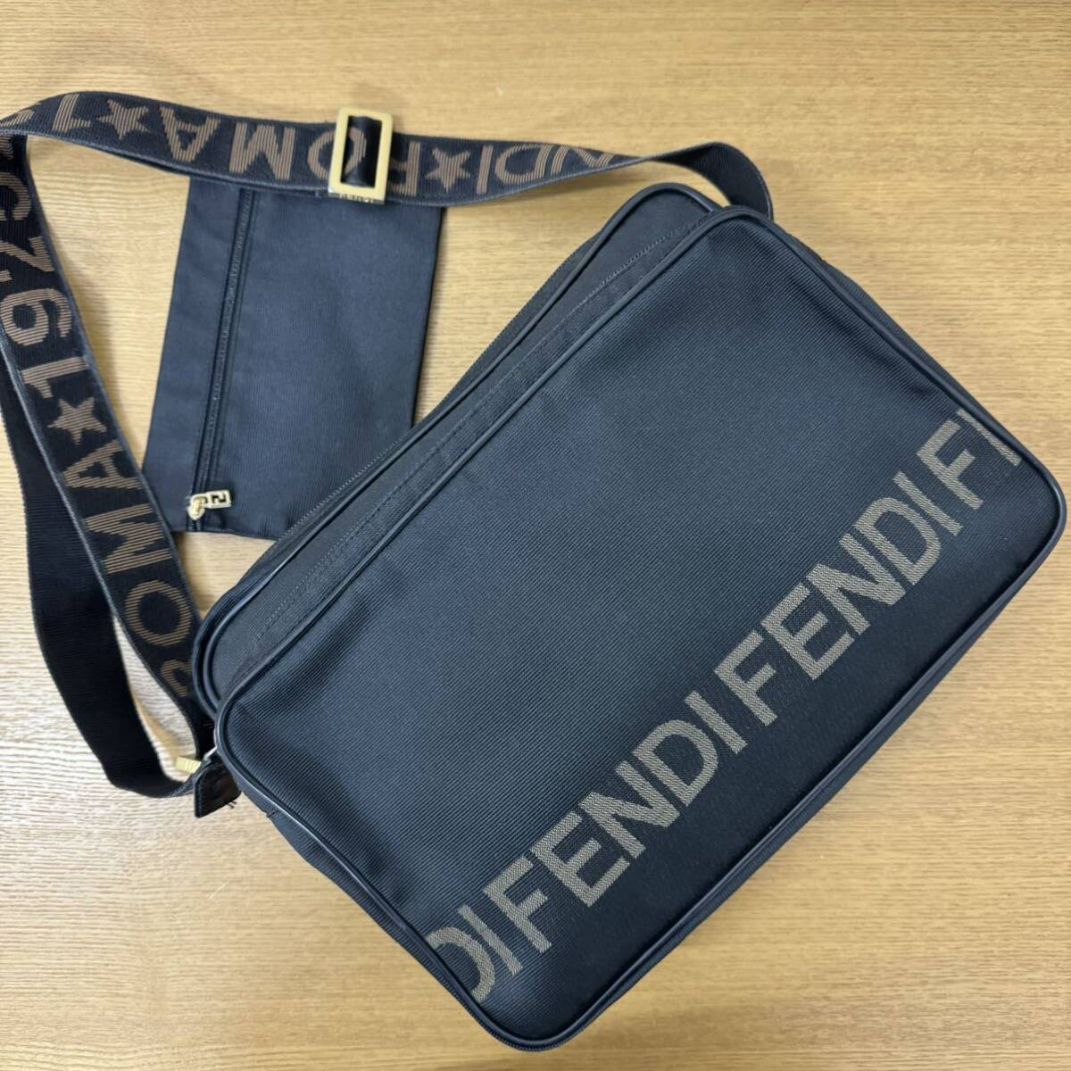 【1円スタート】FENDI フェンディ ショルダーバッグ メッセンジャーバッグ 黒 ブラック ポーチ付 斜めがけ _画像2