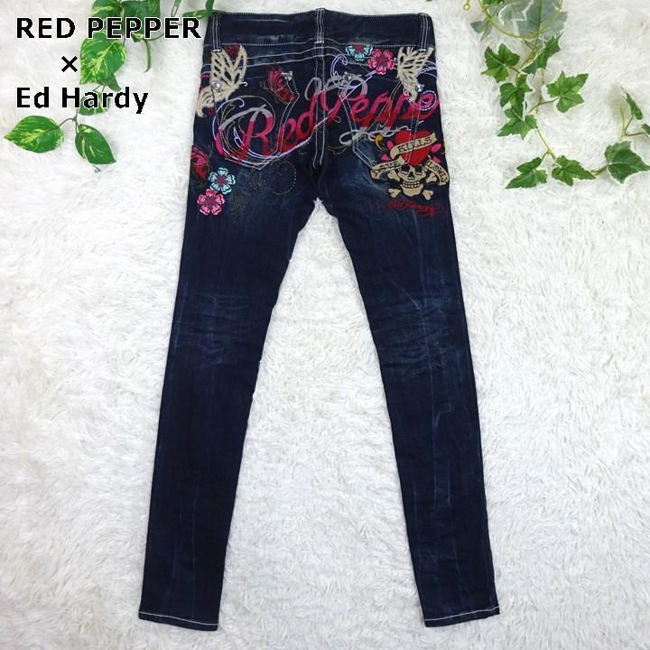 RED PEPPER Ed Hardy red pepper × Ed Hardy - butterfly Skull embroidery Logo Rollei z used processing stretch skinny 27