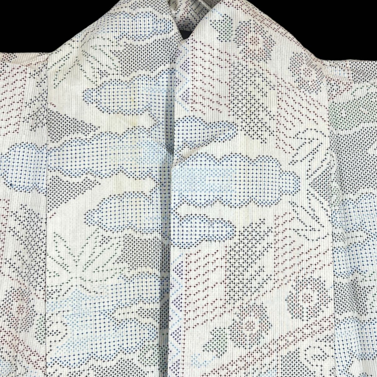 小紋 単衣着物 大島 着物 きもの リサイクル着物 kimono 中古 仕立て上がり 身丈160cm 裄丈64cm_画像9