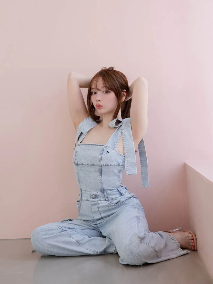 新品未使用】ANDMARY Nicola ribbon denim allinone Light blue 新品未使用】ANDMARY Nicola ribbon denim allinone Light blue