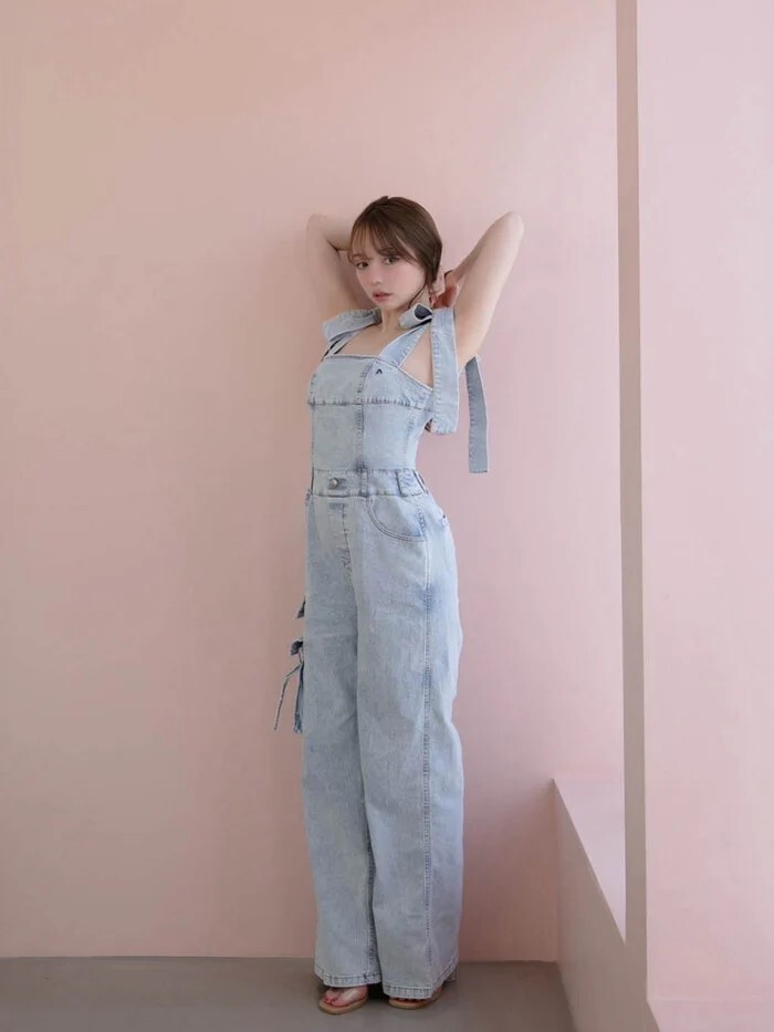 新品未使用】ANDMARY Nicola ribbon denim allinone Light blue 新品未使用】ANDMARY Nicola ribbon denim allinone Light blue