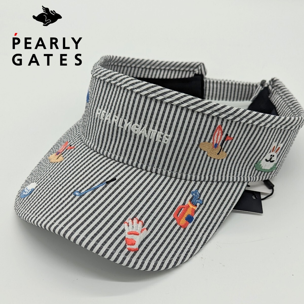 ★新品正規品 PEARLYGATES/パーリーゲイツ ストライプバイザー ＜SURF&TURFシリーズ＞ (UNISEX)  手の込んだ沢山の刺繍の画像1