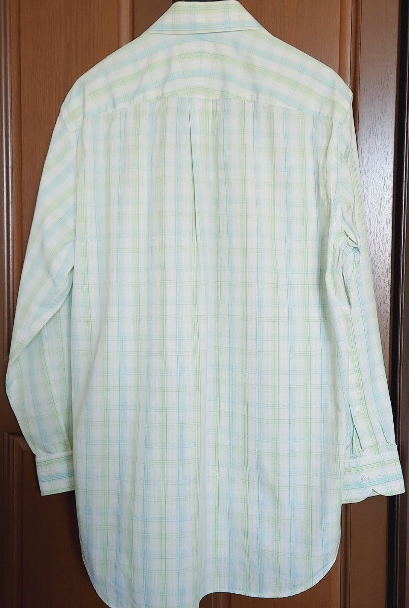dunhill　ダンヒル　メンズシャツ　 長袖シャツ　チェック　グリーン　水色　ライトブルー　Lサイズ