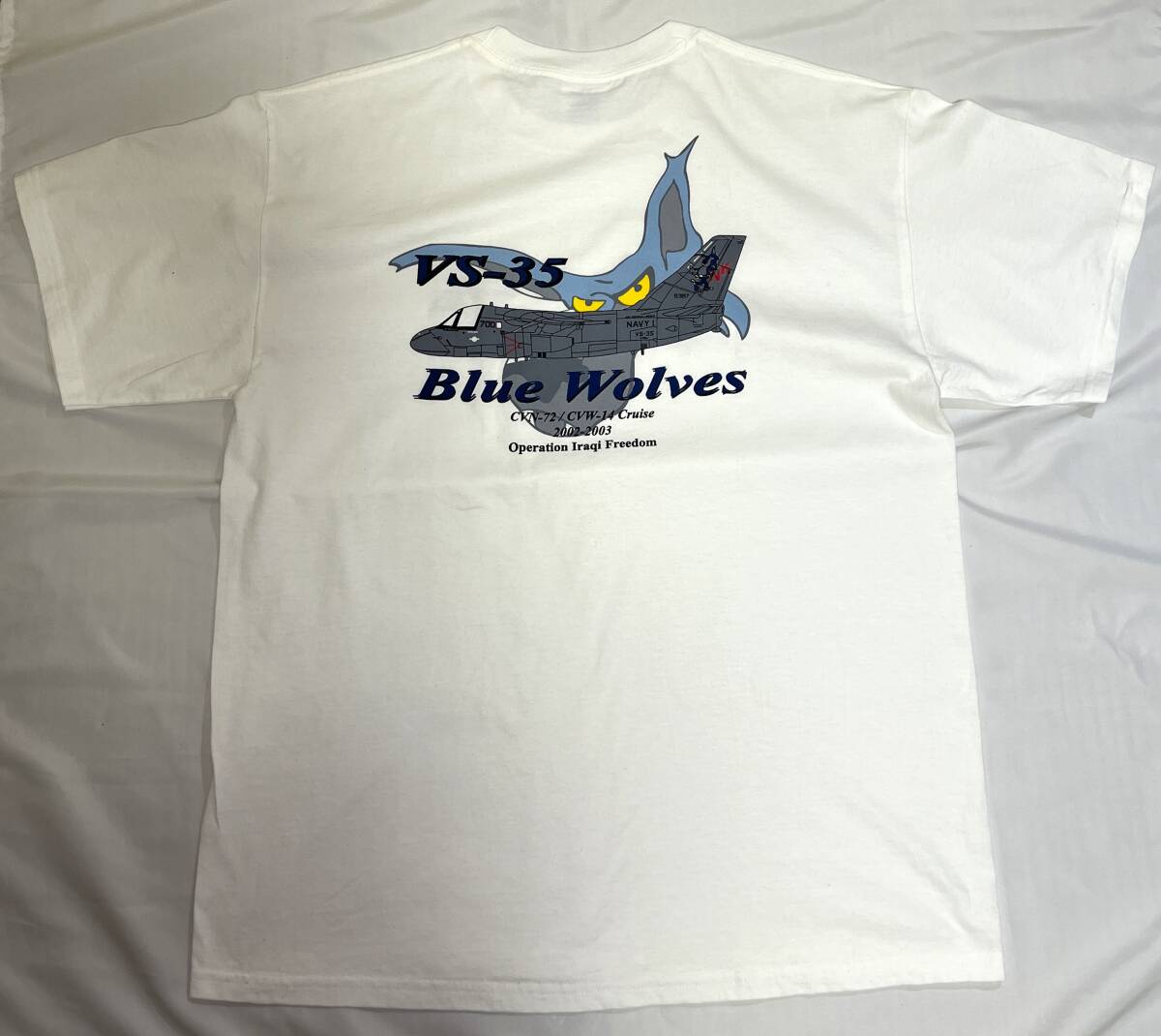 【未使用】米海軍海上制圧飛行隊 VS-35 Blue Wolves Lサイズ Tシャツ 「CVN-72/CVW-14 Cruise 2002-2003 Operation Iraqi Freedom」R43_画像4