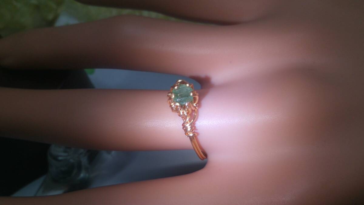 *NM* emerald round fa set 0.40ct Gold color wire ring (*^^*)* size free *YR6