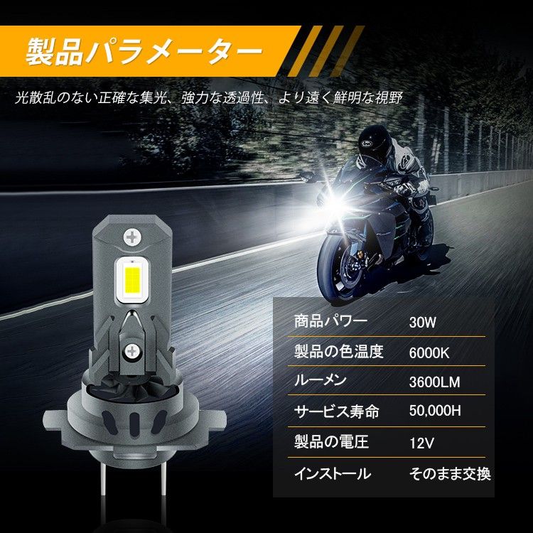 バイク に最適 スーパーブライト H7 LED ヘッドライト 車検対応 一体型 12V 車 対応 ホワイト 白 バルブ  1個