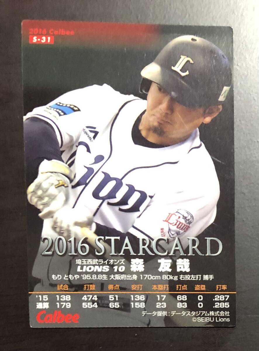 H　カルビープロ野球チップス2016　スターカード　 S-31 　森友哉　サイン_画像2