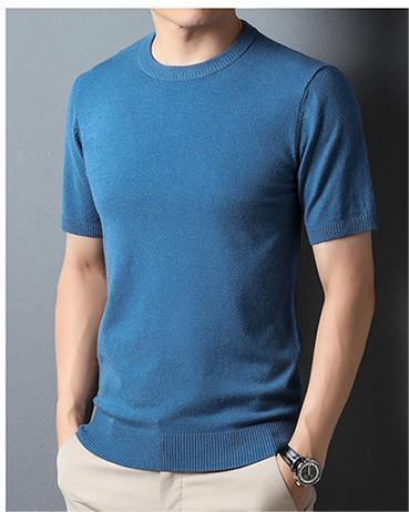 サマーセーター ニットTシャツ 半袖ニット メンズ サマーニット トップス カットソー カジュアル ライトブルー M_画像1