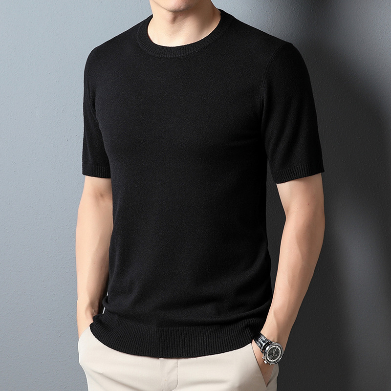 サマーセーター ニットTシャツ 半袖ニット メンズ サマーニット トップス カットソー カジュアル 黒 M_画像1