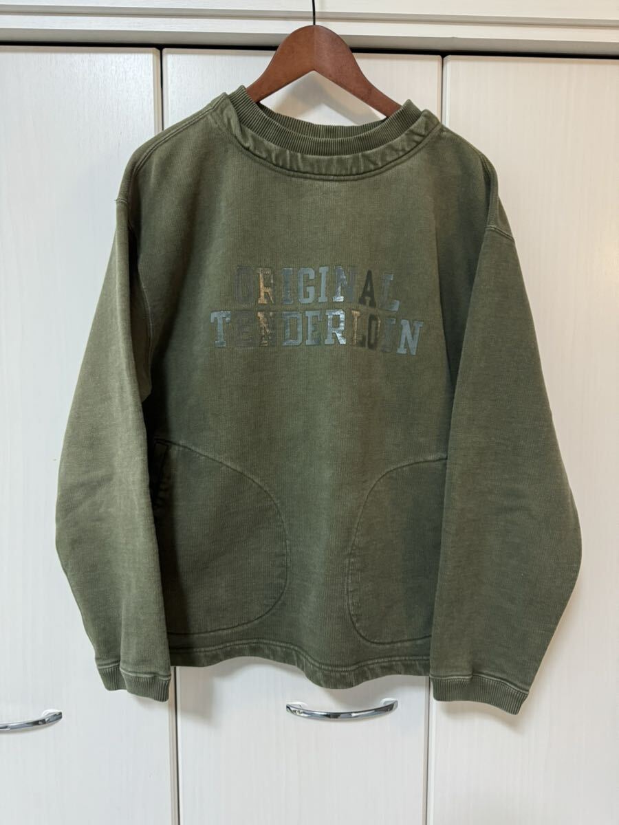 TENDERLOIN テンダーロイン CREW NECK SWEAT OLIVE Sサイズ_画像1