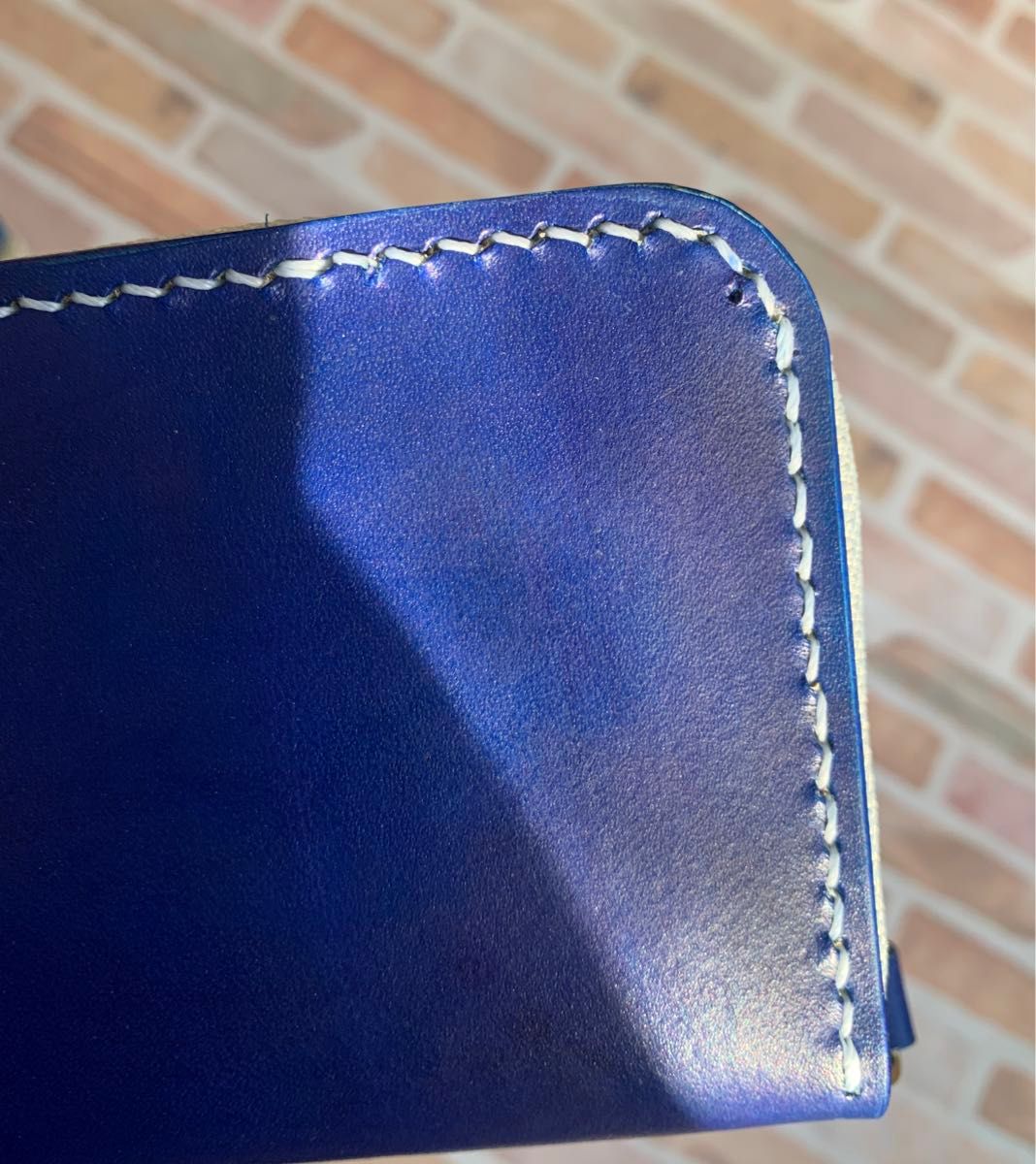 本革 3本挿しラウンドファスナーペンケース 牛革 ヌメ革 レザーペンケース 筆箱 革製品 革小物 ブルー 手縫い ペンケース 上質