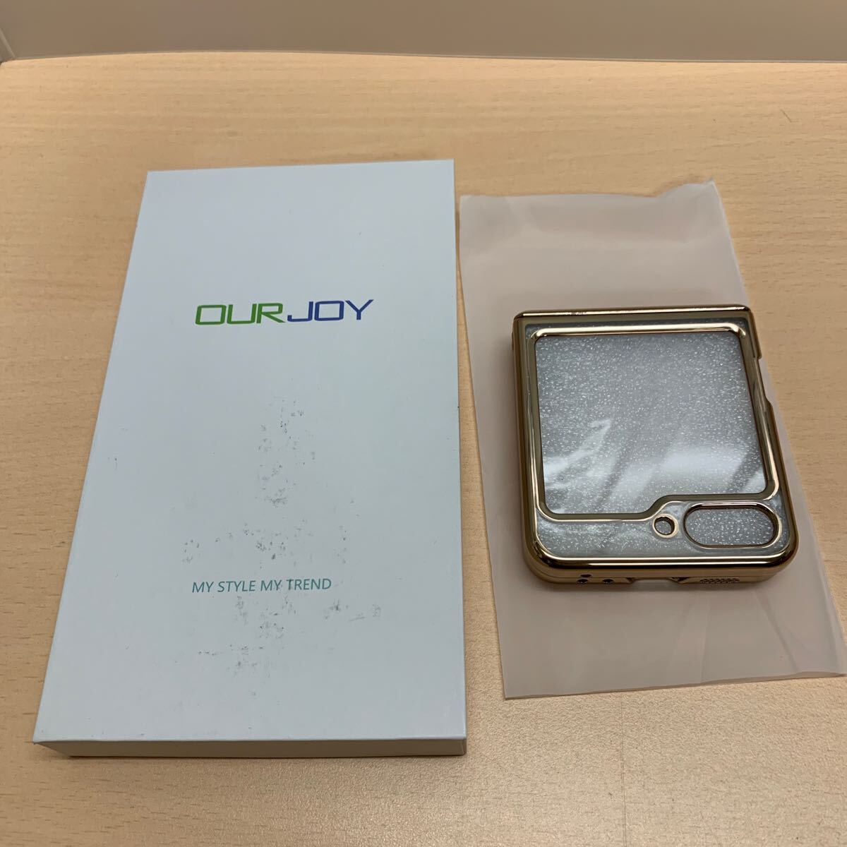 y050814m OURJOY Galaxy Z Flip5 ケース クリア バネ型ヒンジ保護 Samsung ギャラクシー Z Flip5 / SC-54D / SCG23 電気メッキバンパー_画像1