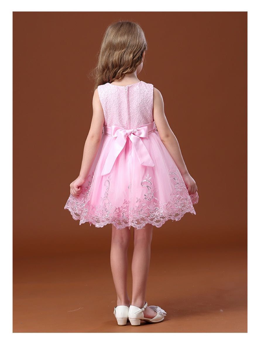 ベビードレス 子供ドレス ピンク 100cm 女の子 フォーマル 発表会 結婚式 フラワーガール リングガール 
