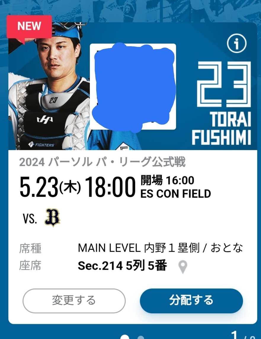 エスコンフィールド北海道　ファイターズ　バッファローズ戦ペアチケット　５月２３日_画像1