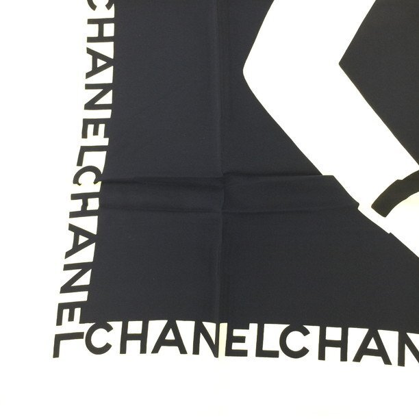 CHANEL シャネル スカーフ ベージュ×青 シルク 【CEAO0001】_画像4