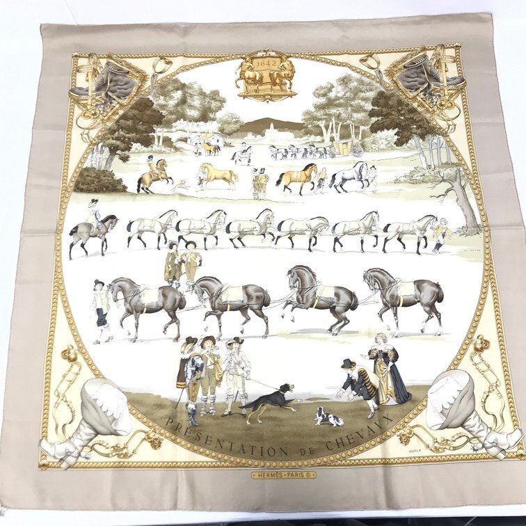 HERMES エルメス スカーフ カレ90 PRESENTATION de CHEVAUX【CDBB5010】_画像1