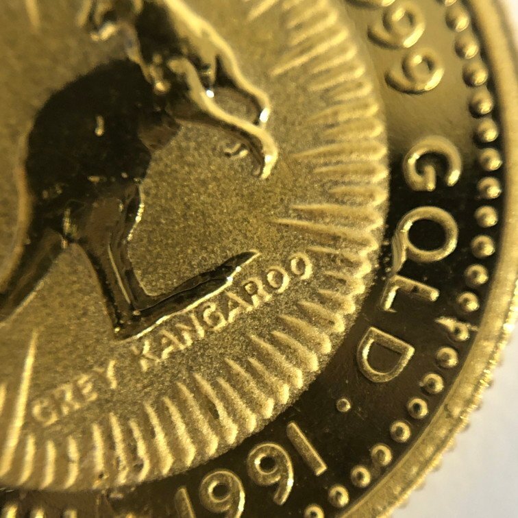 K24IG Australia kangaroo gold coin 1/10oz 1991 gross weight 3.1g[CDBD7061]