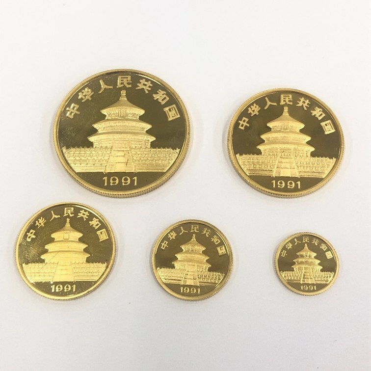 K24IG 中国 パンダ金貨 1oz 1/2oz 1/4oz 1/10oz 1/20oz 1991年 5枚まとめ 総重量59.3g【CEAH0010】_画像2