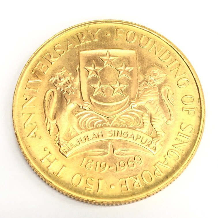 K22　シンガポール　創建150年記念　150ドル金貨　総重量24.9g【CEAN4020】_画像1