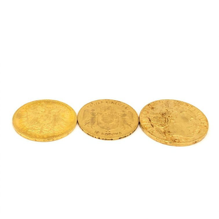 K21.6 フランス ハンガリー オーストリア 20フラン 10コロナ 金貨 3枚まとめ 総重量13.2g【CEAN4027】_画像9