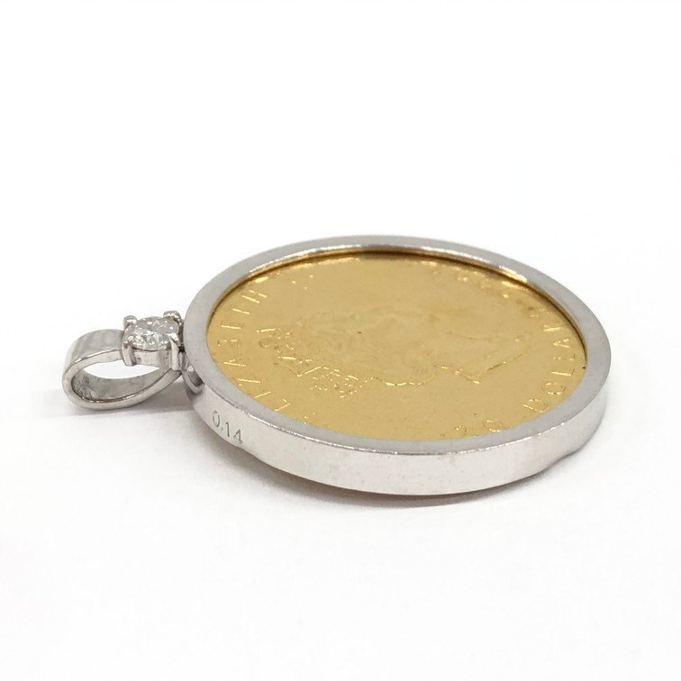 K24IG Maple leaf золотая монета подвеска с цепью рамка-оправа Pt900 diamond имеется полная масса 18.9g[CEAL6017]