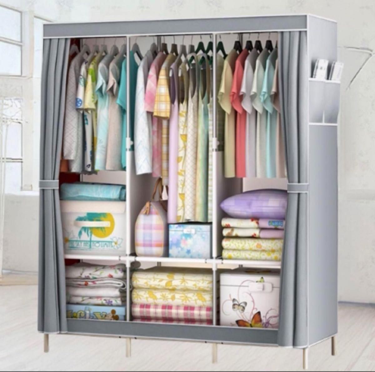  hanger rack silver silver color Western-style clothes storage high capacity clothes case shelves assembly type 