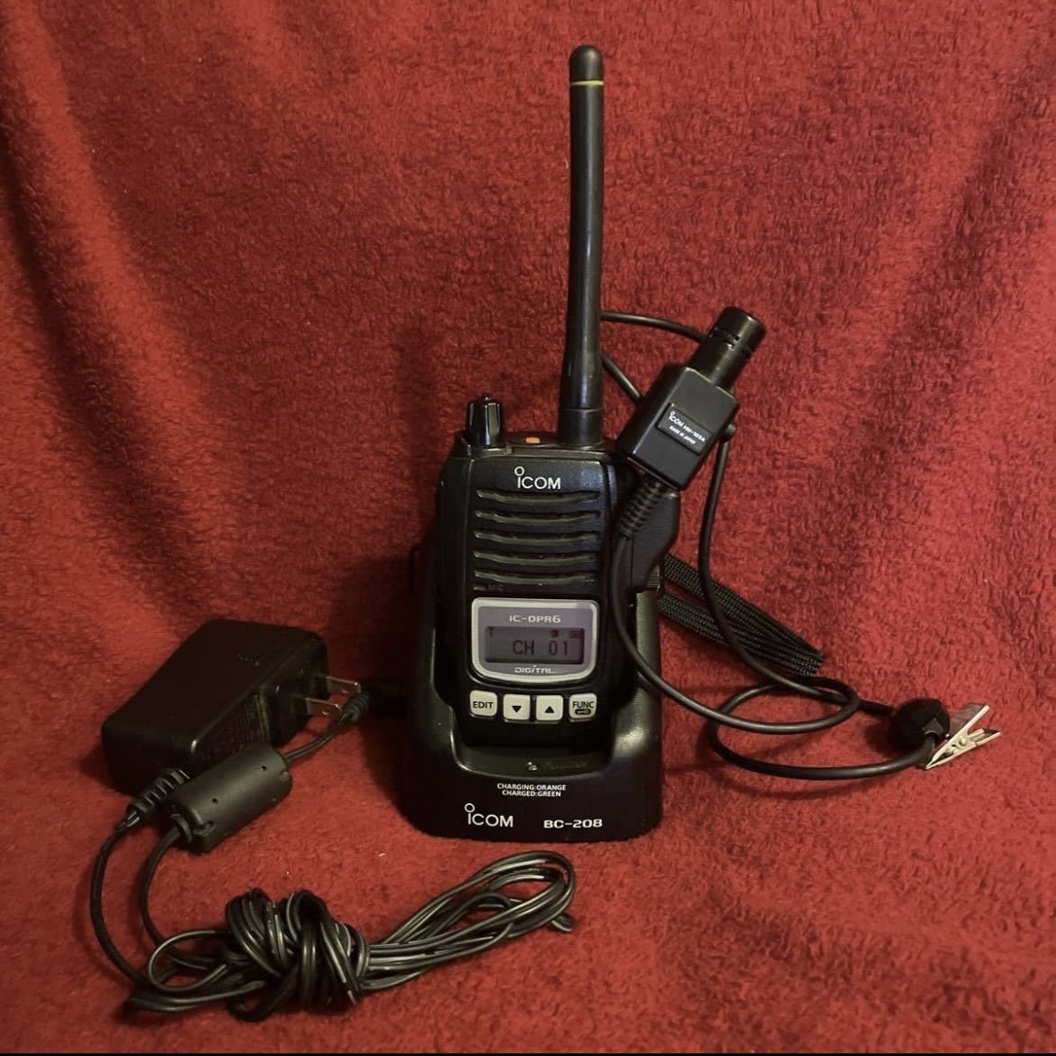 [ operation verification ending ]ICOM Icom IC-DPR6 charger BC-208 earphone mike HM-163A set secondhand goods 