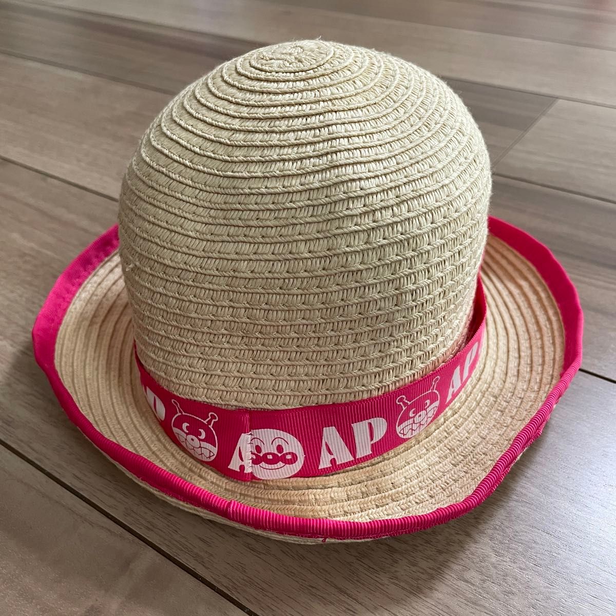 アンパンマン　麦わら帽子　麦わら　帽子　夏　夏用　夏休み　旅行　ピンク　女の子 ストローハット 紫外線対策 日よけ帽子
