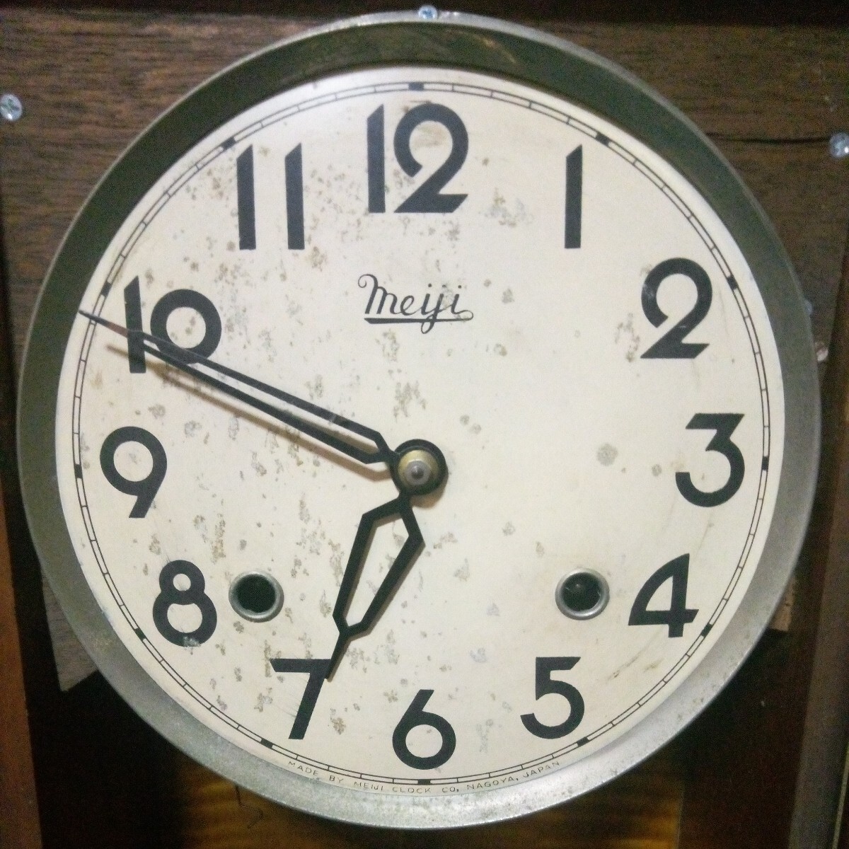 明治時計 柱時計 掛時計 振り子時計 ボンボン時計 ゼンマイ式 木製 約49×28cm 厚さ約12cm レトロ 動作未確認 ジャンク AD-15_画像2