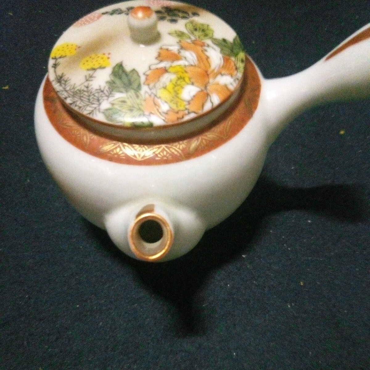 九谷焼 茶器 煎茶道具 急須 色絵 花紋様 高さ約9cm AD-21_画像4