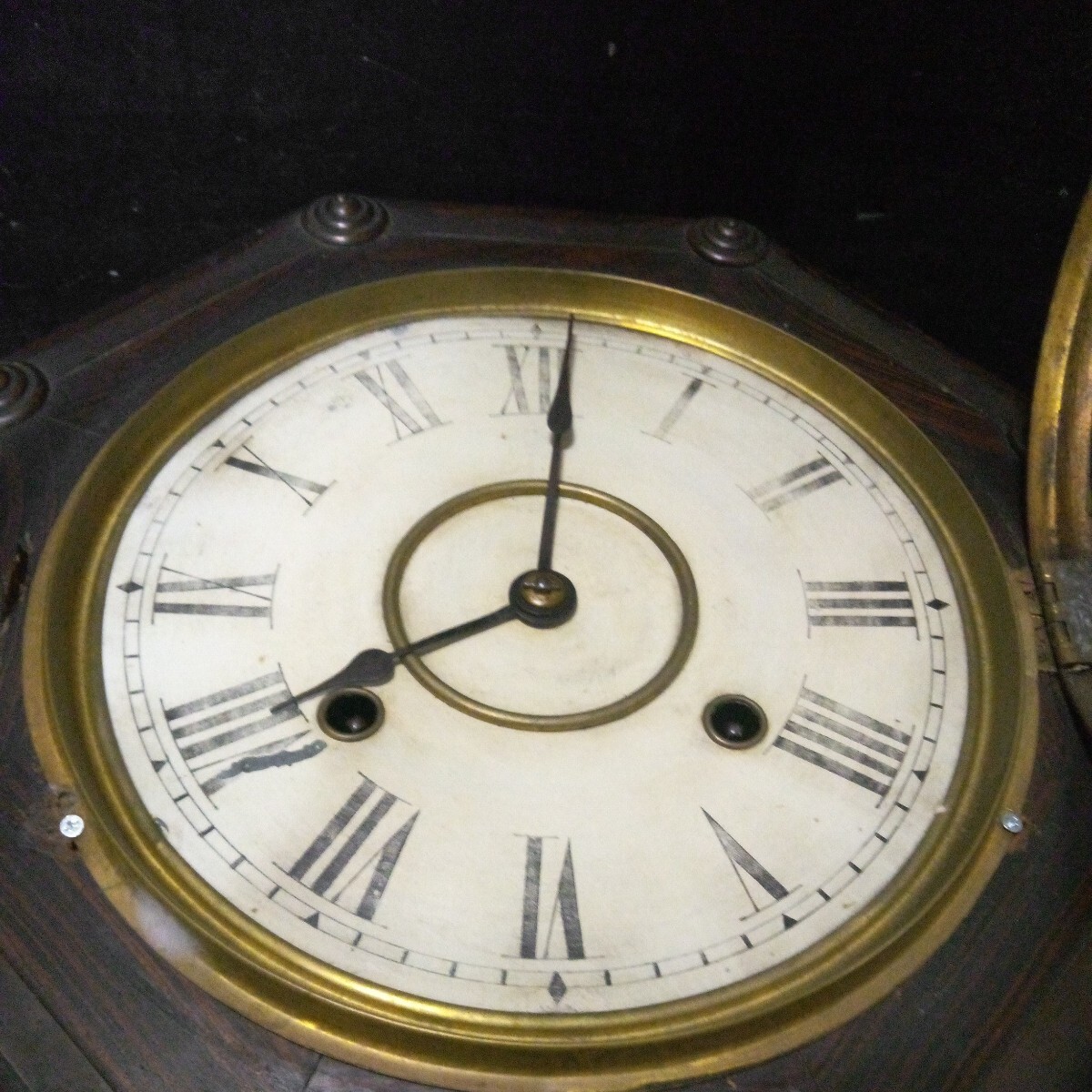 京都時計 柱時計 掛時計 振り子時計 ボンボン時計 ゼンマイ式 八角 約47×30cm 厚さ約10cm アンティーク ジャンク AD-26_画像3