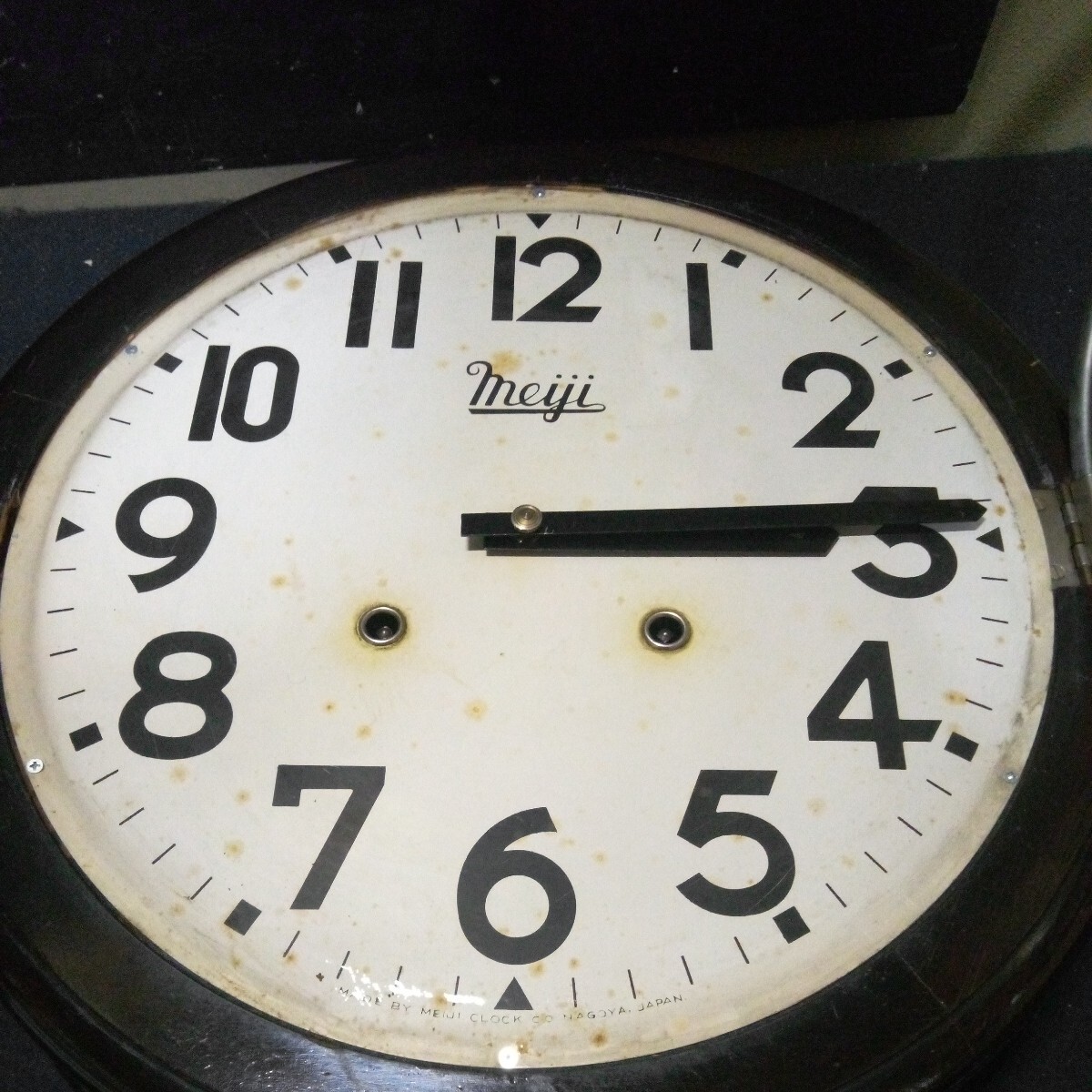 MEIJI CLOCK 明治時計 柱時計 掛時計 振り子時計 ボンボン時計 丸時計 直径約40cm 厚さ約12cm 昭和レトロ ジャンク AD-28 _画像2
