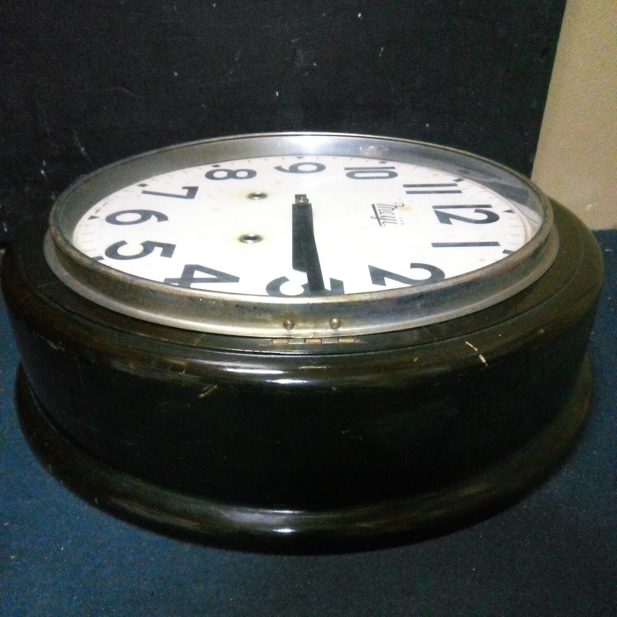 MEIJI CLOCK 明治時計 柱時計 掛時計 振り子時計 ボンボン時計 丸時計 直径約40cm 厚さ約12cm 昭和レトロ ジャンク AD-28 _画像6