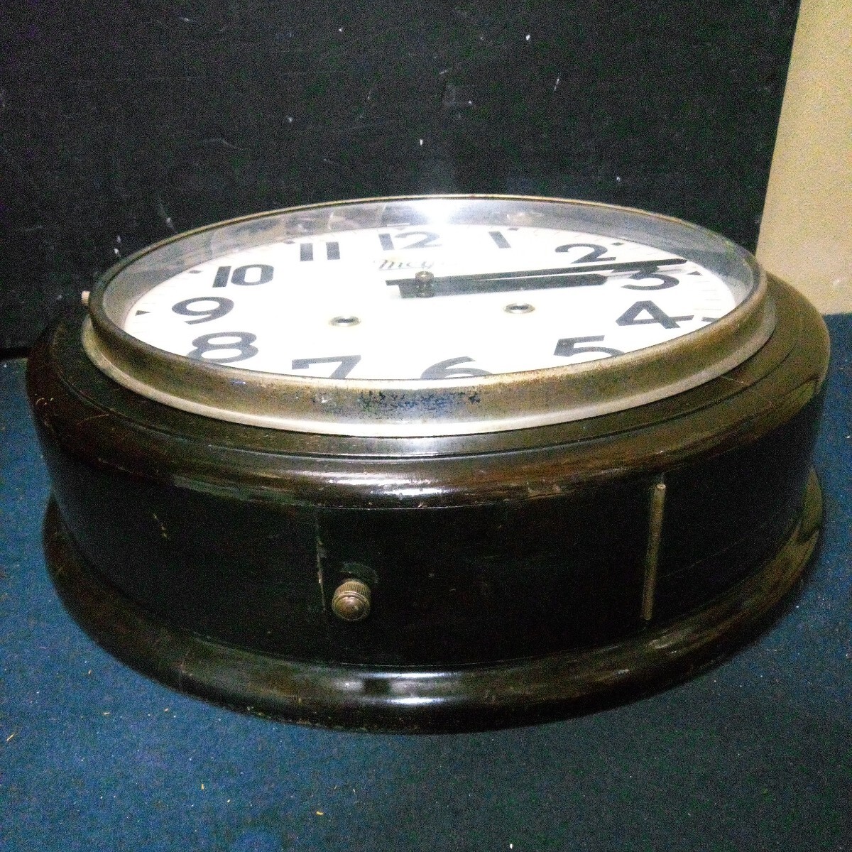 MEIJI CLOCK 明治時計 柱時計 掛時計 振り子時計 ボンボン時計 丸時計 直径約40cm 厚さ約12cm 昭和レトロ ジャンク AD-28 _画像7