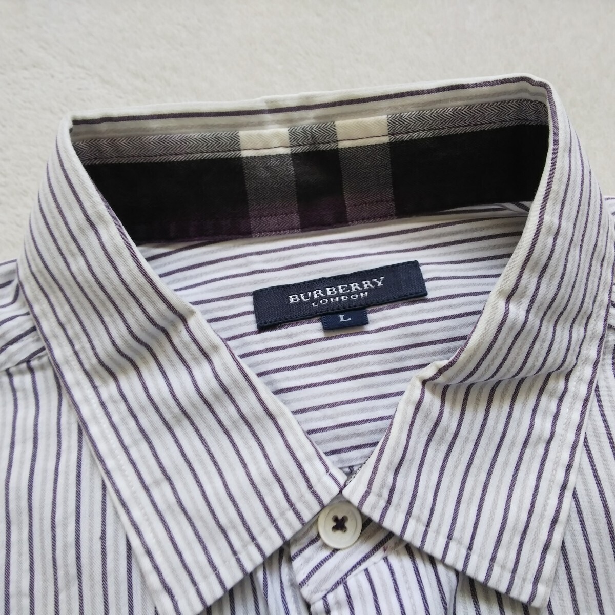 [ beautiful goods L] Burberry London short sleeves shirt . road hose Mark stripe Logo button BURBERRYLONDON tops T-shirt 