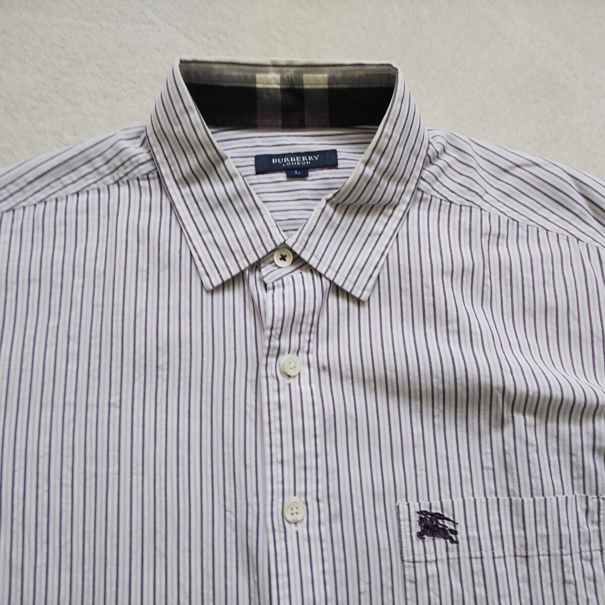 [ beautiful goods L] Burberry London short sleeves shirt . road hose Mark stripe Logo button BURBERRYLONDON tops T-shirt 