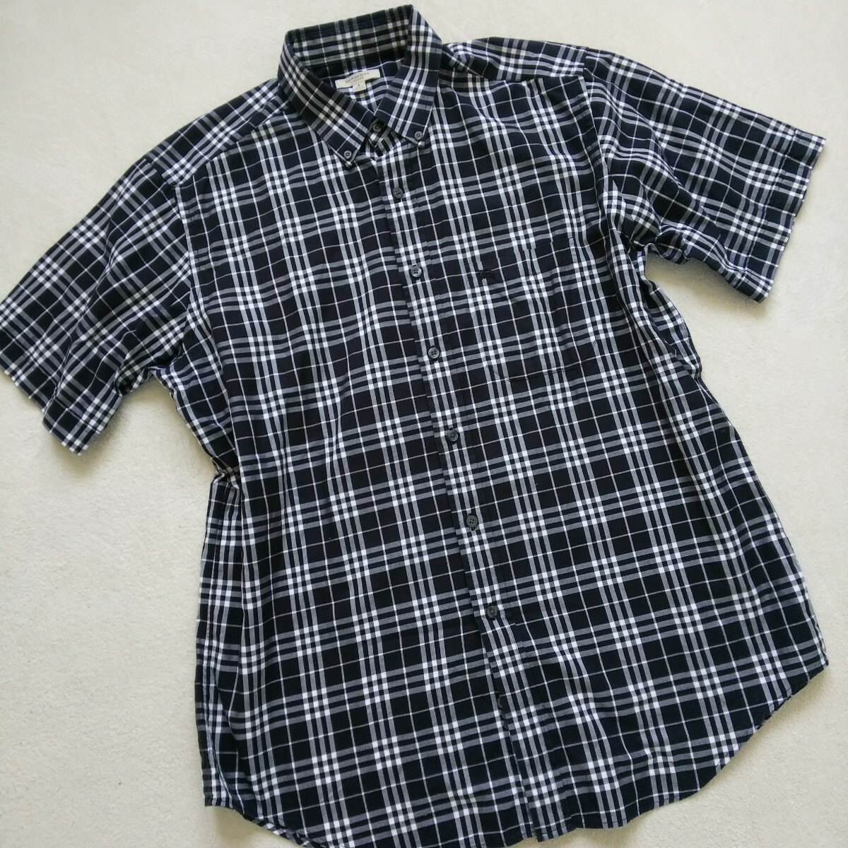 [ unused class L] Burberry London short sleeves shirt hose Mark Burberry check Logo button BURBERRYLONDON tops T-shirt 