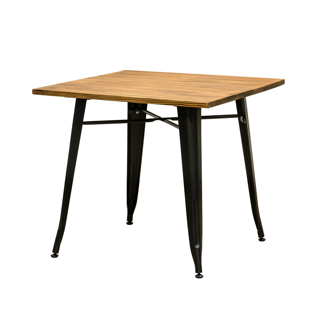 ダイニングテーブル 80cm パイン 木製 スチール脚 正方形 木目柄 ヴィンテージ デスクにも JH-05(BK) ブラック_画像1