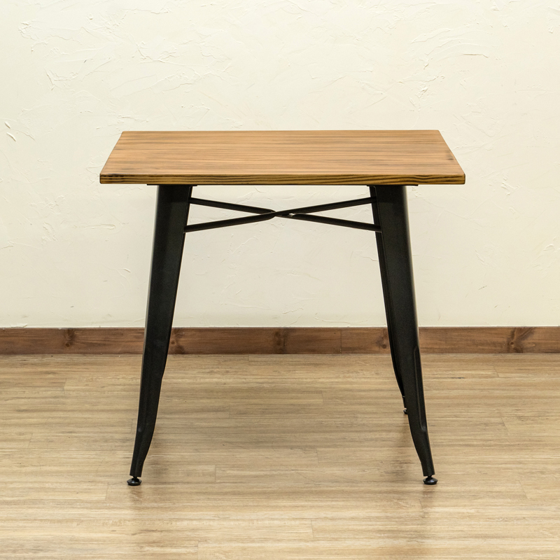 ダイニングテーブル 80cm パイン 木製 スチール脚 正方形 木目柄 ヴィンテージ デスクにも JH-05(BK) ブラック_画像4