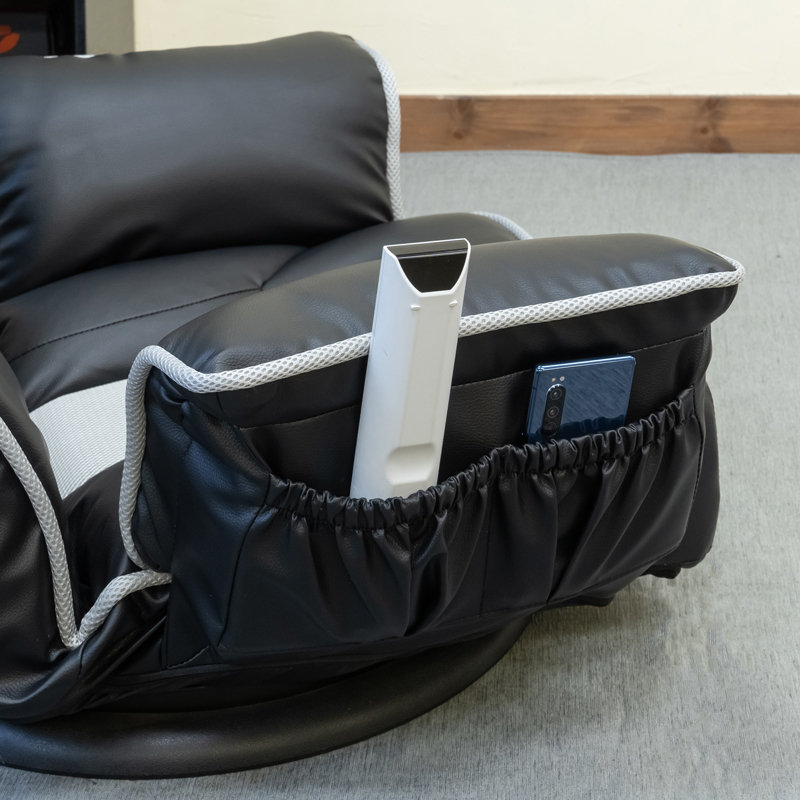 肘掛付き 座椅子 座面回転式 7段階リクライニング ヘッドレスト ハイバック メッシュ PVC 合皮シート CXD-11 ブラック(BK)_画像8