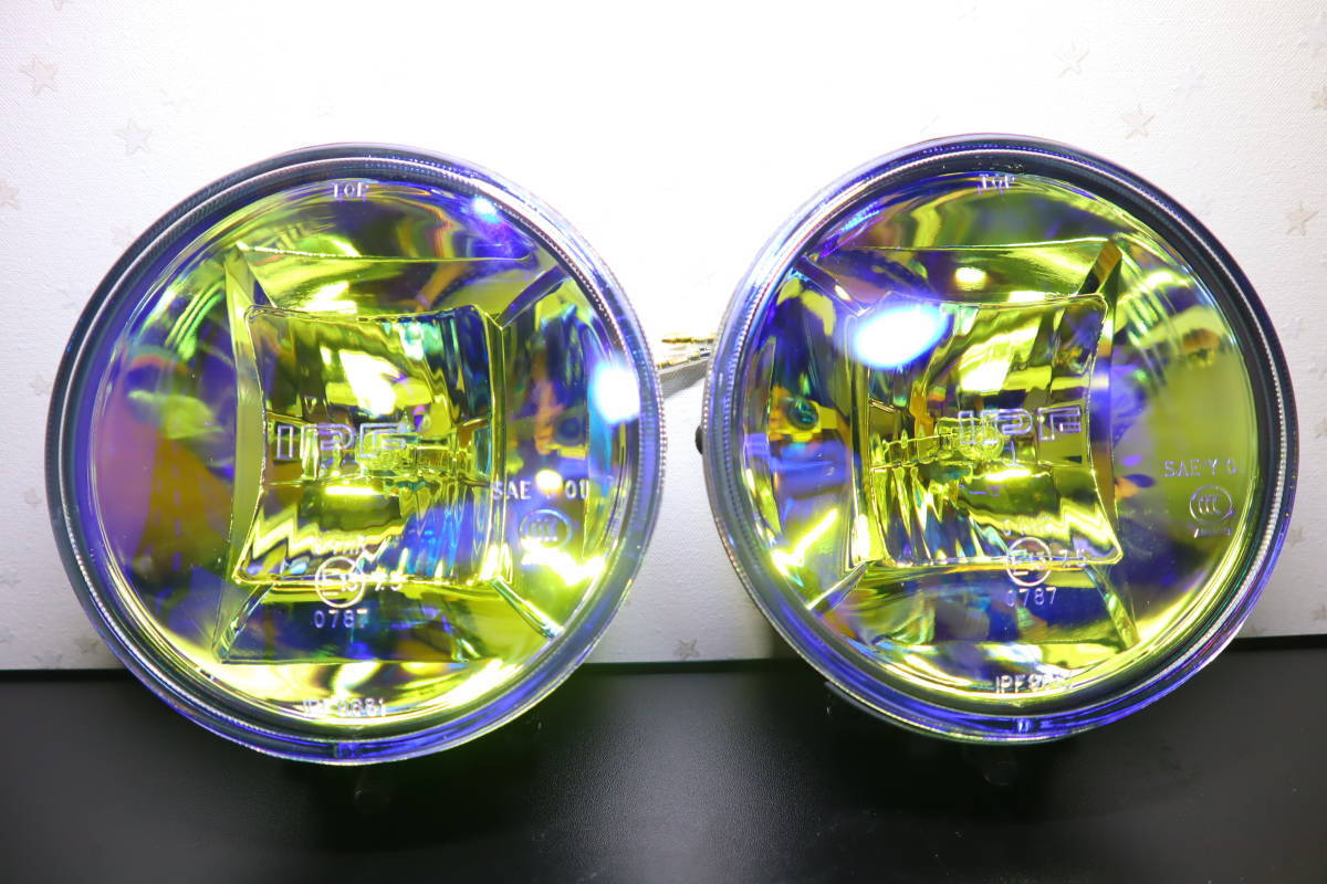  unused IPF foglamp off-road halogen H3 circle shape 12v 2 piece set Gold lens S-9681 yellow . yellow yellow color 