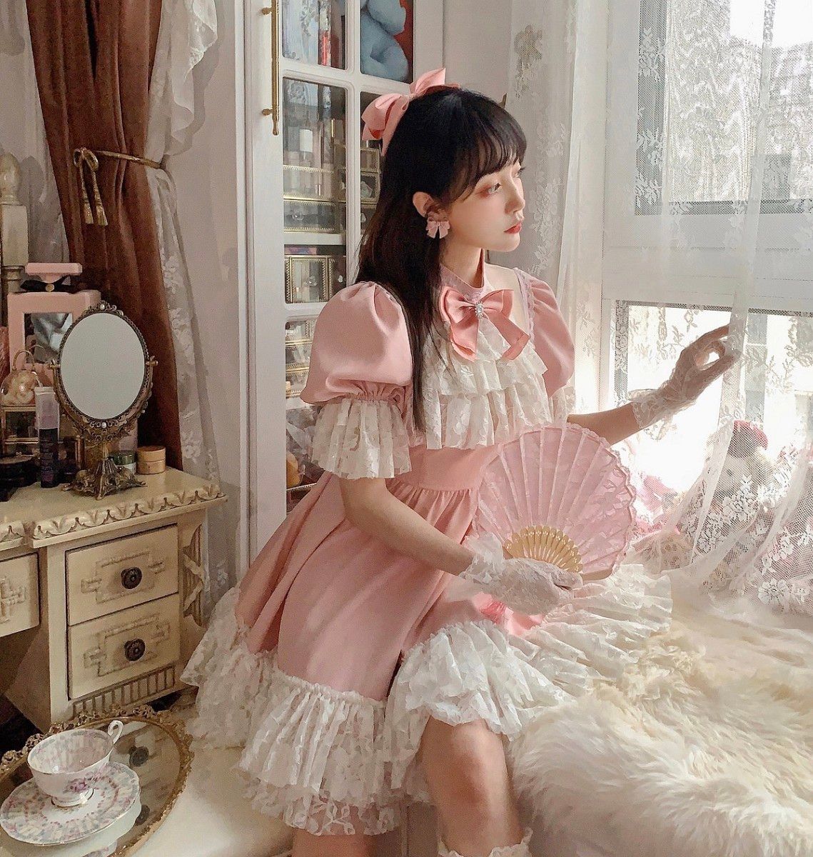 Bobon21 ロココ調シークレットガーデンドレス ワンピース ピンク Bobon21 ロココ調シークレットガーデンドレス ワンピース ピンク