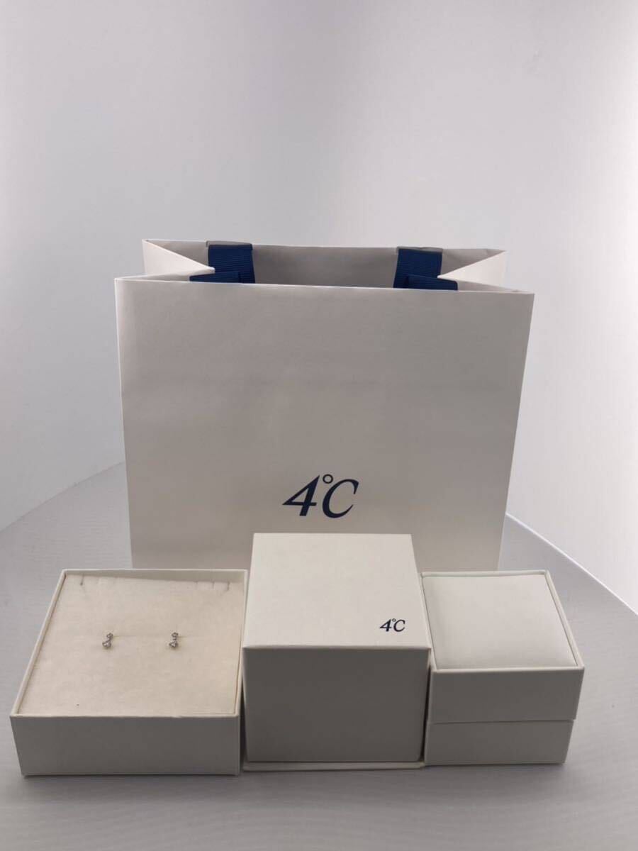 新品 正規品 4℃ ヨンドシー ピアス ダイヤモンド 2粒 k10 ゴールド ケース 紙袋 リボン 箱 ホワイトゴールド プレゼント