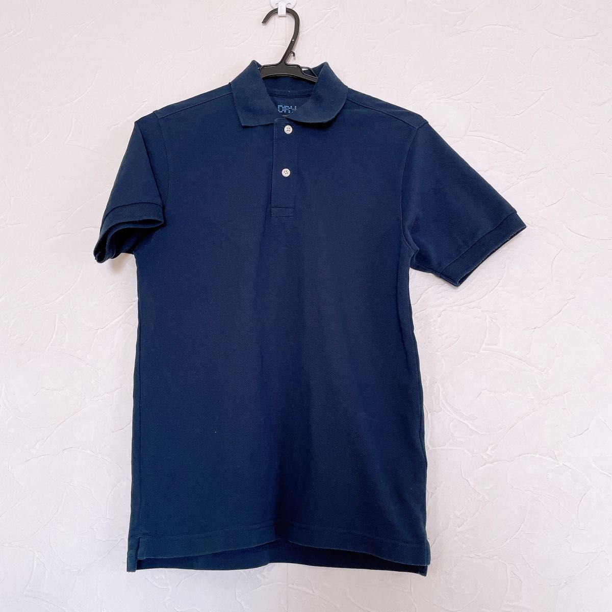 ユニクロ　ポロシャツ　トップス　紺　襟付き　綿　メンズ　ゴルフ　半袖